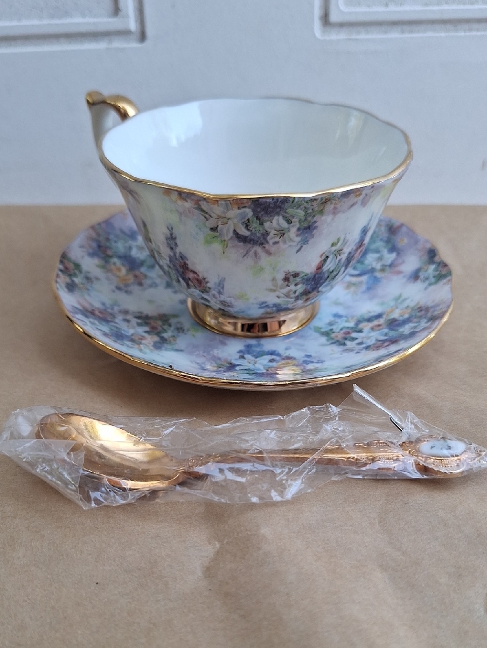 Vintage Bradford Editions teacup and saucer & Spoon"Glorious Chintz"